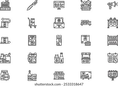 Merchandising icons collection is a vector illustration with editable stroke.