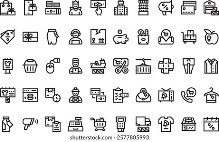 Merchandising icons High-Quality Vector Icons Collection with Editable Stroke. Ideal for Professional and Creative Projects.