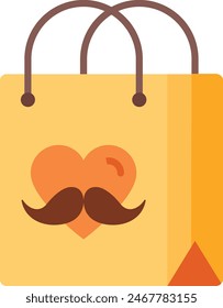 Merchandising-Einkaufstasche mit Herz und Schnurrbart für Papa-Theme-Konzept-Vektorgrafik-Icon-Design, Happy Fathers Day-Symbol, Papas-Geschenk-Elemente-Zeichen, Eltern-Tag-Stock-Illustration gedruckt