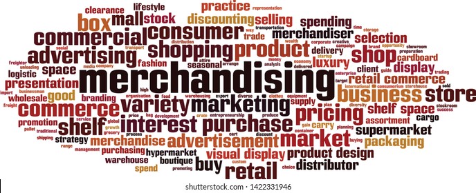 Merchandising word cloud concept. Collage made of words about merchandising. Vector illustration 