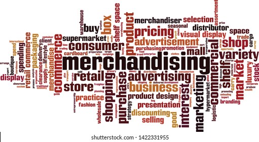 Merchandising word cloud concept. Collage made of words about merchandising. Vector illustration 