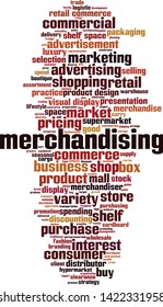 Merchandising word cloud concept. Collage made of words about merchandising. Vector illustration 