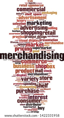 Merchandising word cloud concept. Collage made of words about merchandising. Vector illustration 