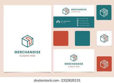 Merchandize logo design with editable slogan. Branding book and business card template.