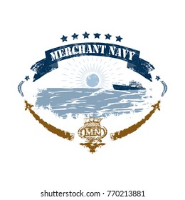 Merchant fleet label in retro style isolated on white background