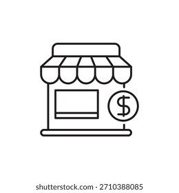 Ícone de comerciante com estilo de linha fina em um fundo branco