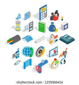 Merchant icons set. Isometric set of 25 merchant vector icons for web isolated on white background