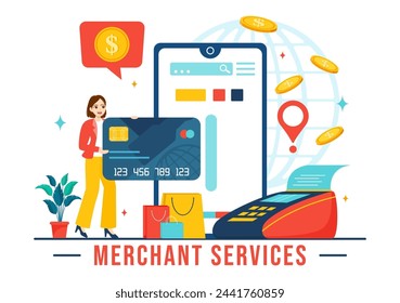 Ilustración del vector del servicio del comerciante de la estrategia de marketing digital con el negocio de referencia de la gente y ganar dinero en línea en el fondo plano de la historieta
