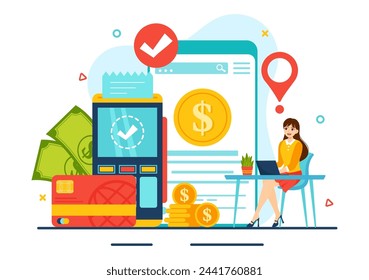 Merchant Service Vector Illustration of Digital Marketing Strategy with People Referral Business and Earn Money Online in Flat Cartoon Background