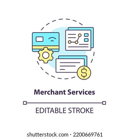 Merchant Services Concept Icon. Credit Card Processing. Business Banking Abstract Idea Thin Line Illustration. Isolated Outline Drawing. Editable Stroke. Arial, Myriad Pro-Bold Fonts Used