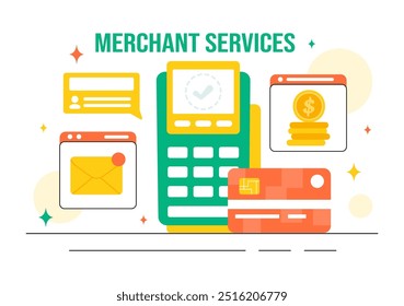 Merchant Services Vector Illustration of a Digital Marketing Strategy with People Referring Businesses and Earning Money Online in a Flat Background