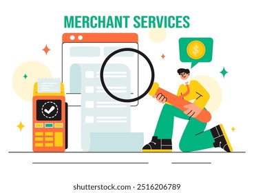 Merchant Services Vector Illustration of a Digital Marketing Strategy with People Referring Businesses and Earning Money Online in a Flat Background