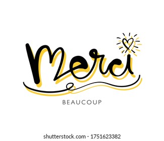 Merci beaucoup hand lettering phrase, Thank you very much in French language/ Design for greeting cards, prints, posters etc