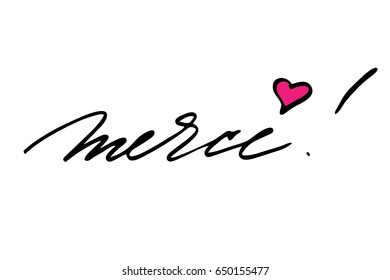 Merci french phrase tect calligraphy Thank you in French. Handwritten black text on white background, vector