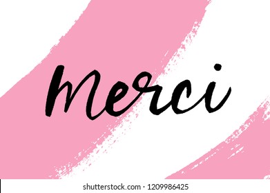 Merci, handwritten word in French. Modern brush calligraphy.