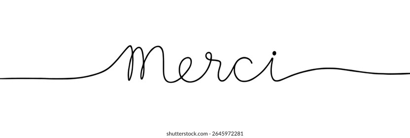 Merci inscription continuous one line drawing with word. Minimalistic drawing of phrase illustration.