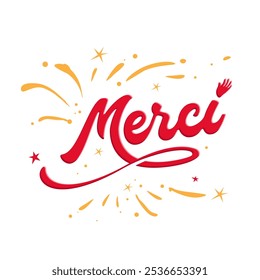 Merci. quote in French Translated Thank you. Lettering for banner, header, card, poster, flyer