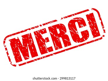 Merci red stamp text on white