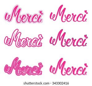 Merci set hand lettering. The handwritten word Thank you in French.