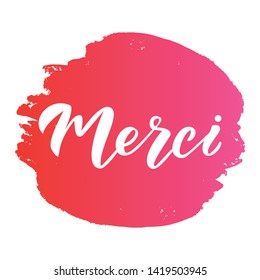 Merci - thank you in French. Design print for sticker, banner, poster, magazines, candy shop, candy bar, cafe. Vector illustration on background. 