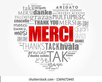 Merci (Thank You in French) love heart word cloud in different languages