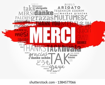 Merci (Thank You in French) love heart word cloud in different languages