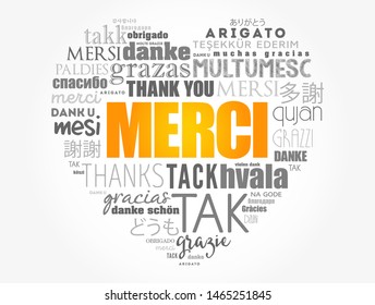 Merci (Thank You in French) love heart word cloud in different languages