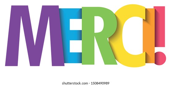 MERCI! (THANK YOU! in French) rainbow typography banner