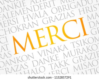 Merci (Thank You in French) Word Cloud background, all languages, multilingual for education or thanksgiving day