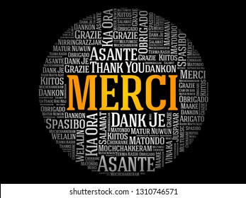 Merci (Thank You in French) word cloud in different languages