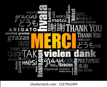 Merci (Thank You in French) word cloud in different languages