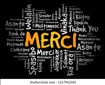 Merci (Thank You in French) word cloud in different languages