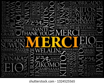 Merci (Thank You in French) word cloud in different languages