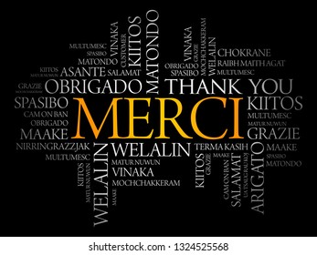 Merci (Thank You in French) word cloud in different languages