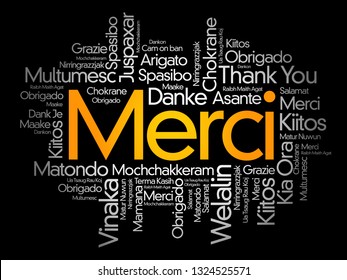 Merci (Thank You in French) word cloud in different languages