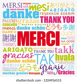 Merci (Thank You in French) word cloud in different languages