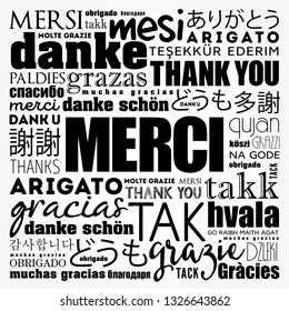 Merci (Thank You in French) word cloud in different languages