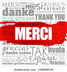 Merci (Thank You in French) word cloud in different languages