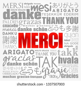 Merci (Thank You in French) word cloud in different languages