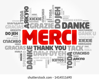 Merci (Thank You in French) word cloud in different languages