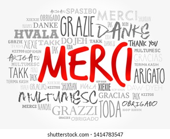 Merci (Thank You in French) word cloud in different languages