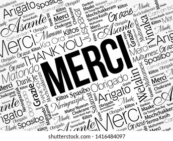 Merci (Thank You in French) word cloud in different languages