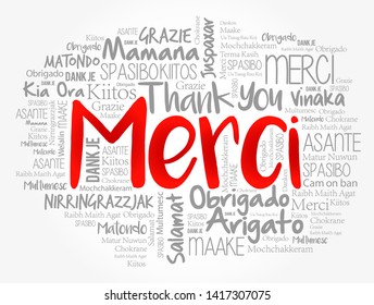 Merci (Thank You in French) word cloud in different languages