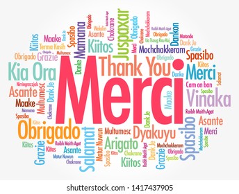 Merci (Thank You in French) word cloud in different languages