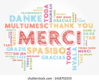 Merci (Thank You in French) word cloud in different languages