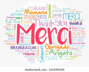 Merci (Thank You in French) word cloud in different languages