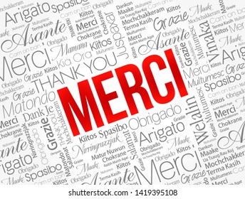 Merci (Thank You in French) word cloud in different languages