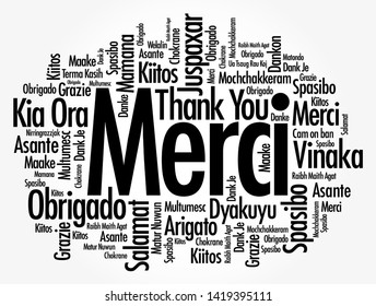 Merci (Thank You in French) word cloud in different languages