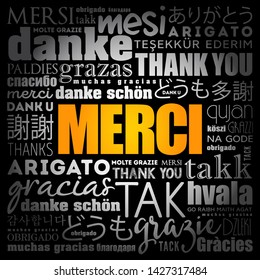 Merci (Thank You in French) word cloud in different languages