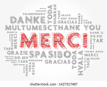 Merci (Thank You in French) word cloud in different languages